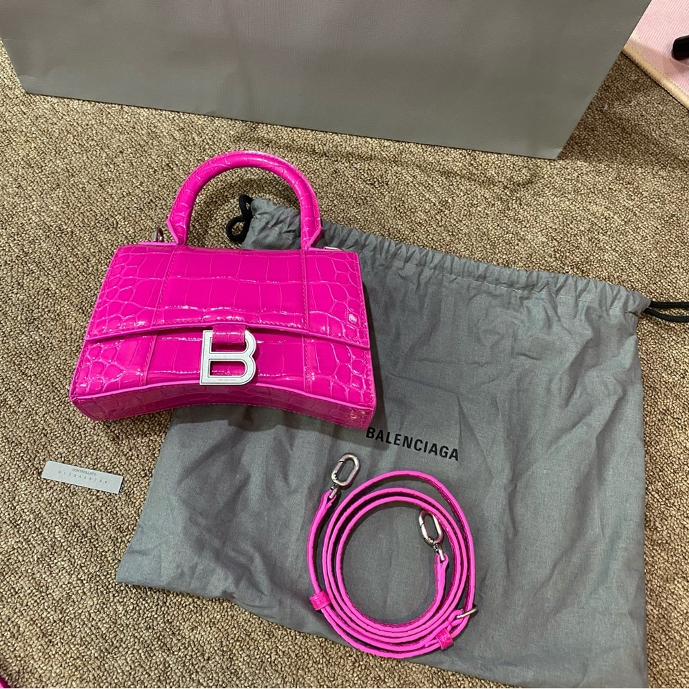 Balenciaga Handbag | hourglass purse crocodile embossed | hot pink Balenciaga